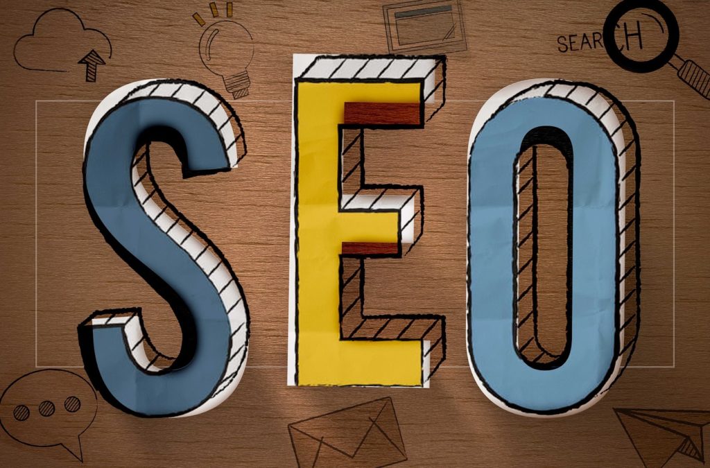  SEO in colorful block letters 

