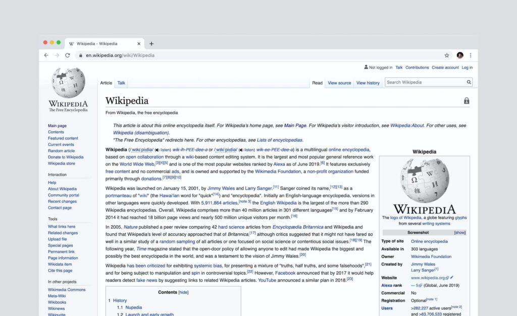 A screenshot of a Wikipedia page